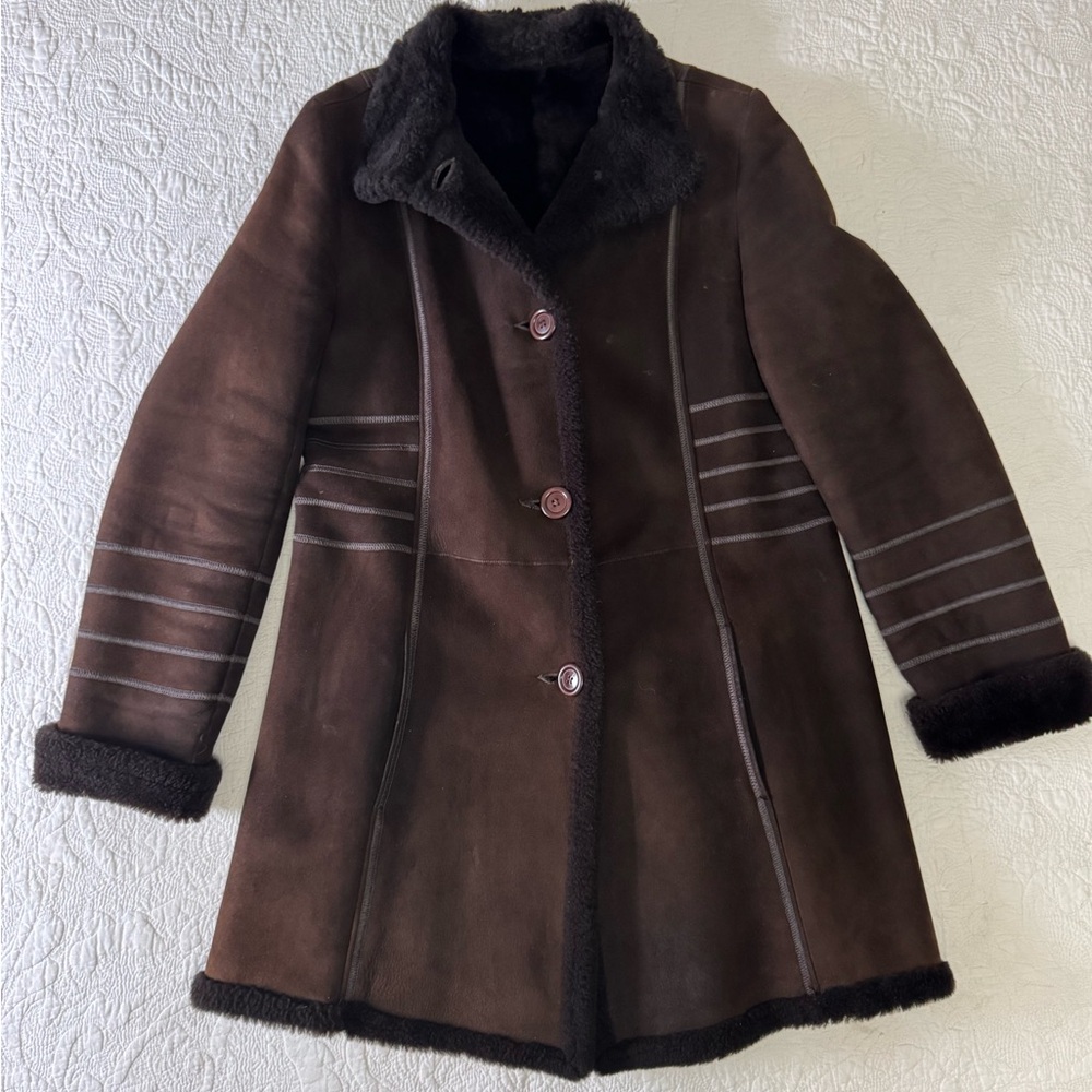 Searle Chocolate Brown Shearling Suede 3/4 Jacket